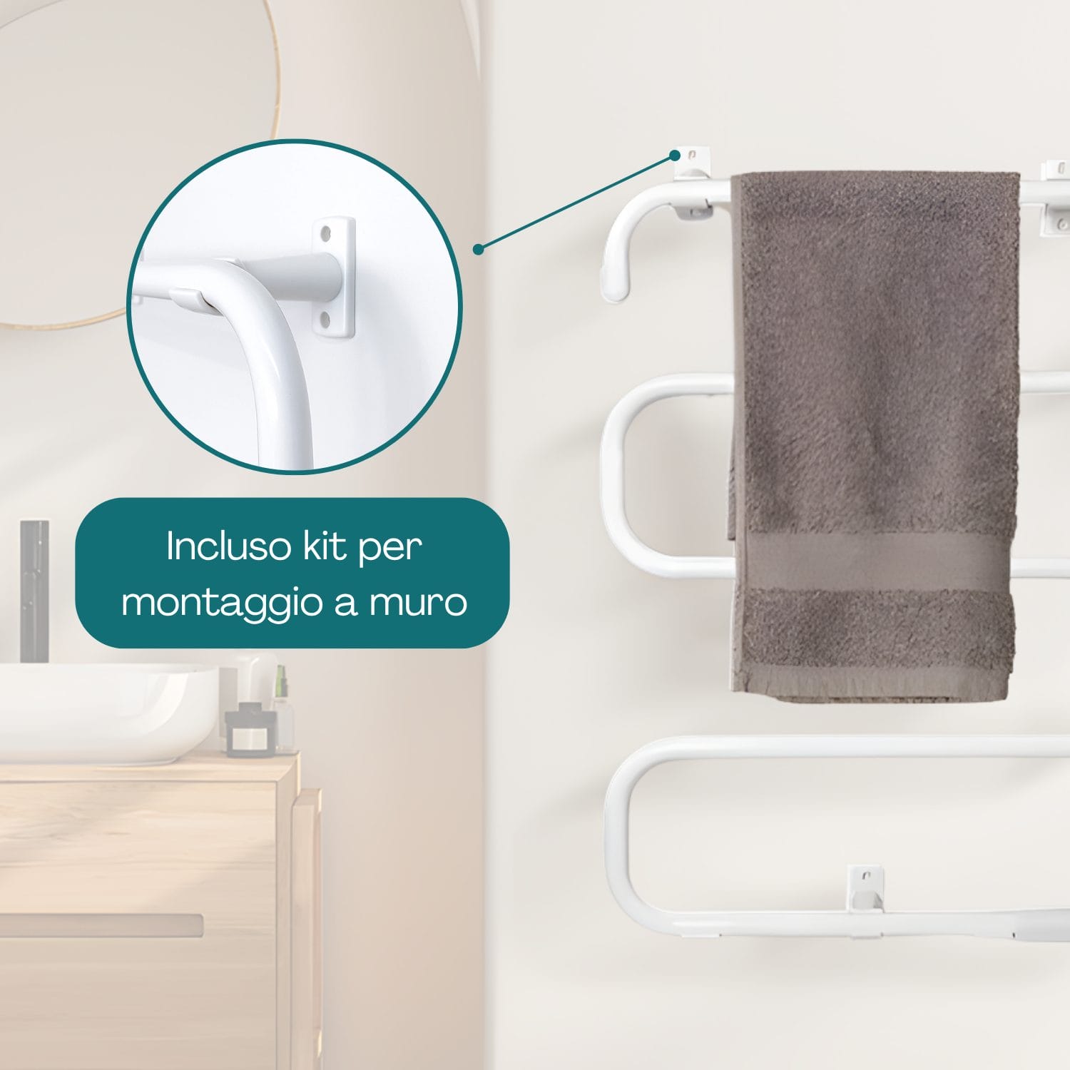 Termoarredo elettrico agganci Scaldasalviette elettrico con kit per montaggio a muro incluso