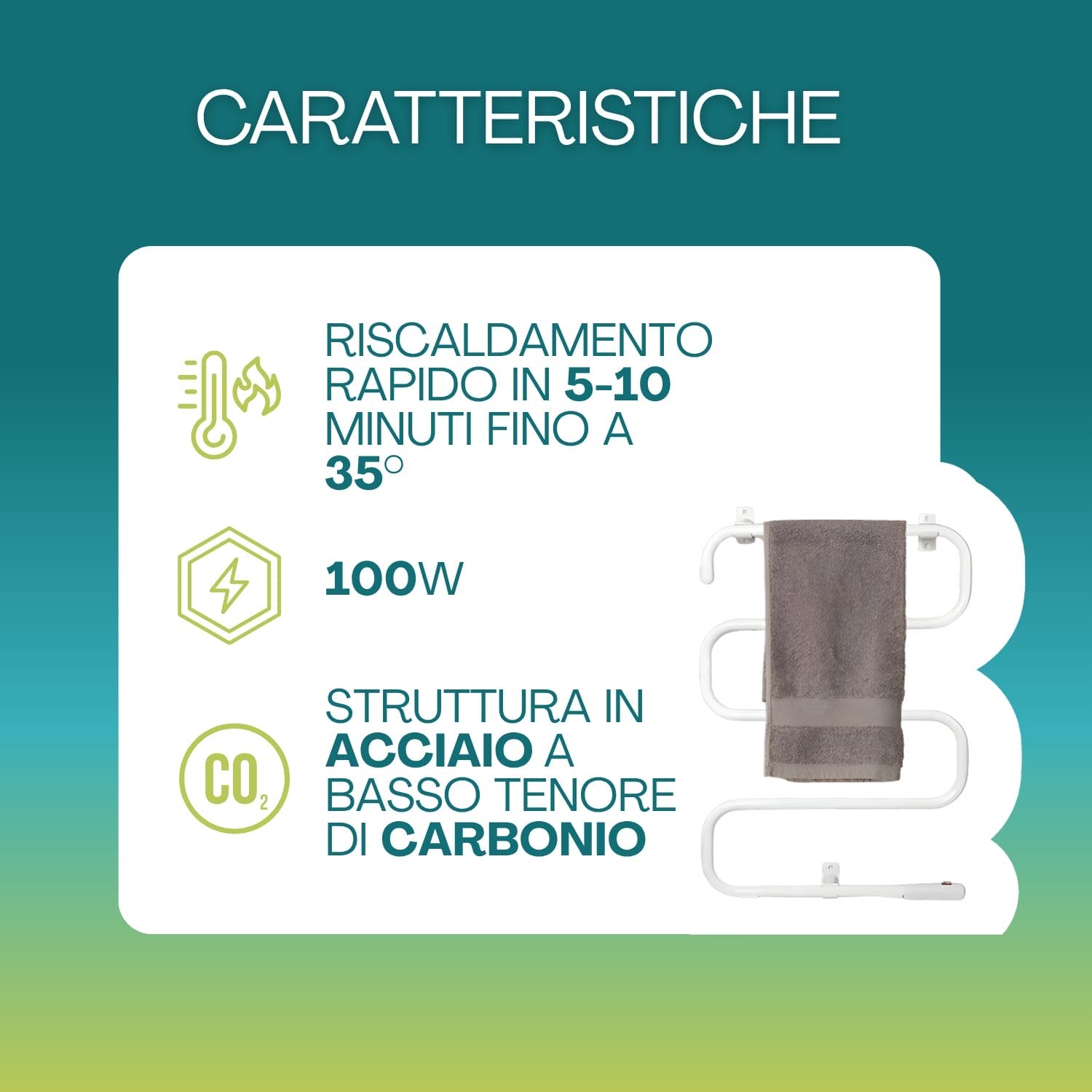 Scaldasalviette elettrico 100W rapido riscaldamento struttura acciai