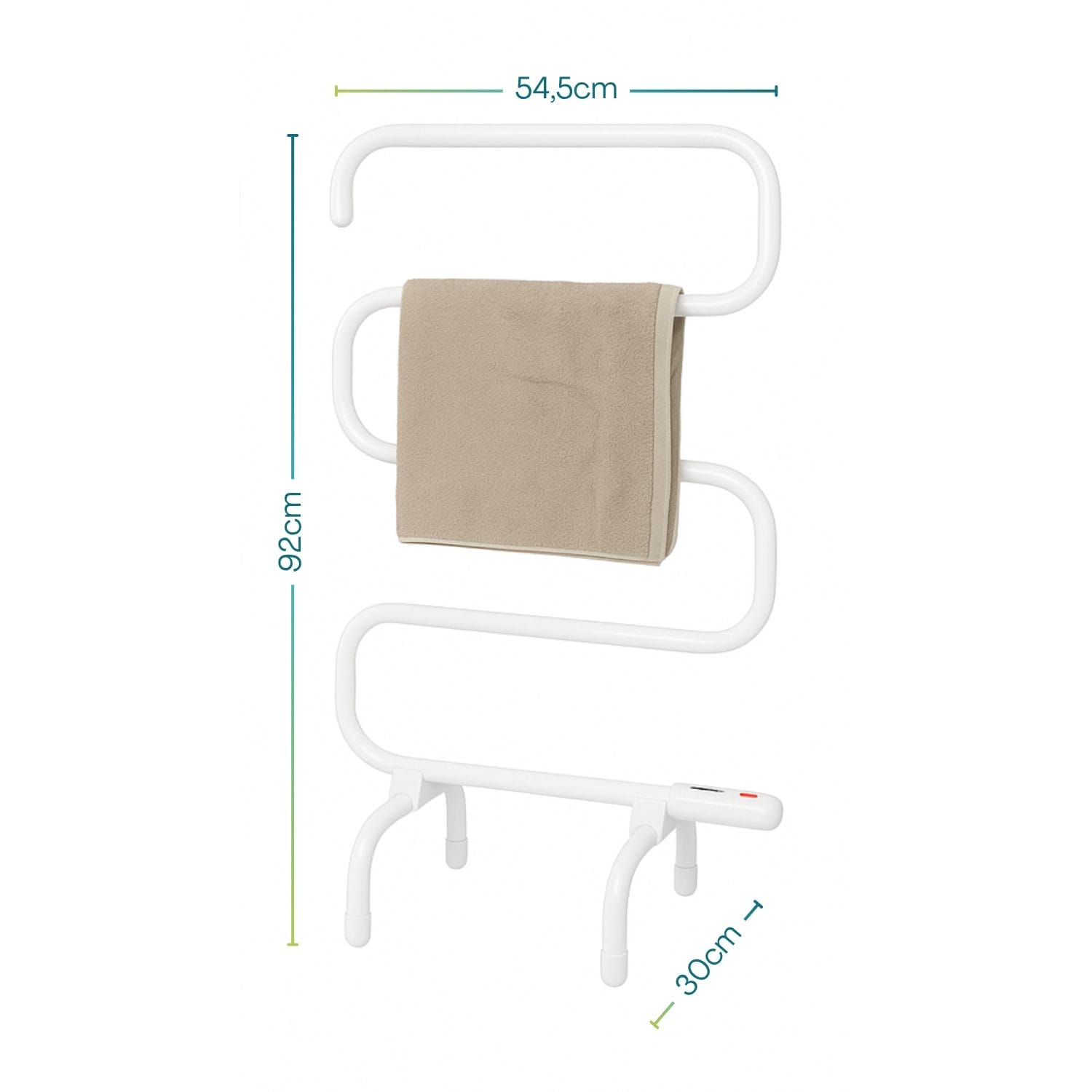 Scaldasalviette elettrico bianco con misure 92x54,5 cm e base da 30 cm
