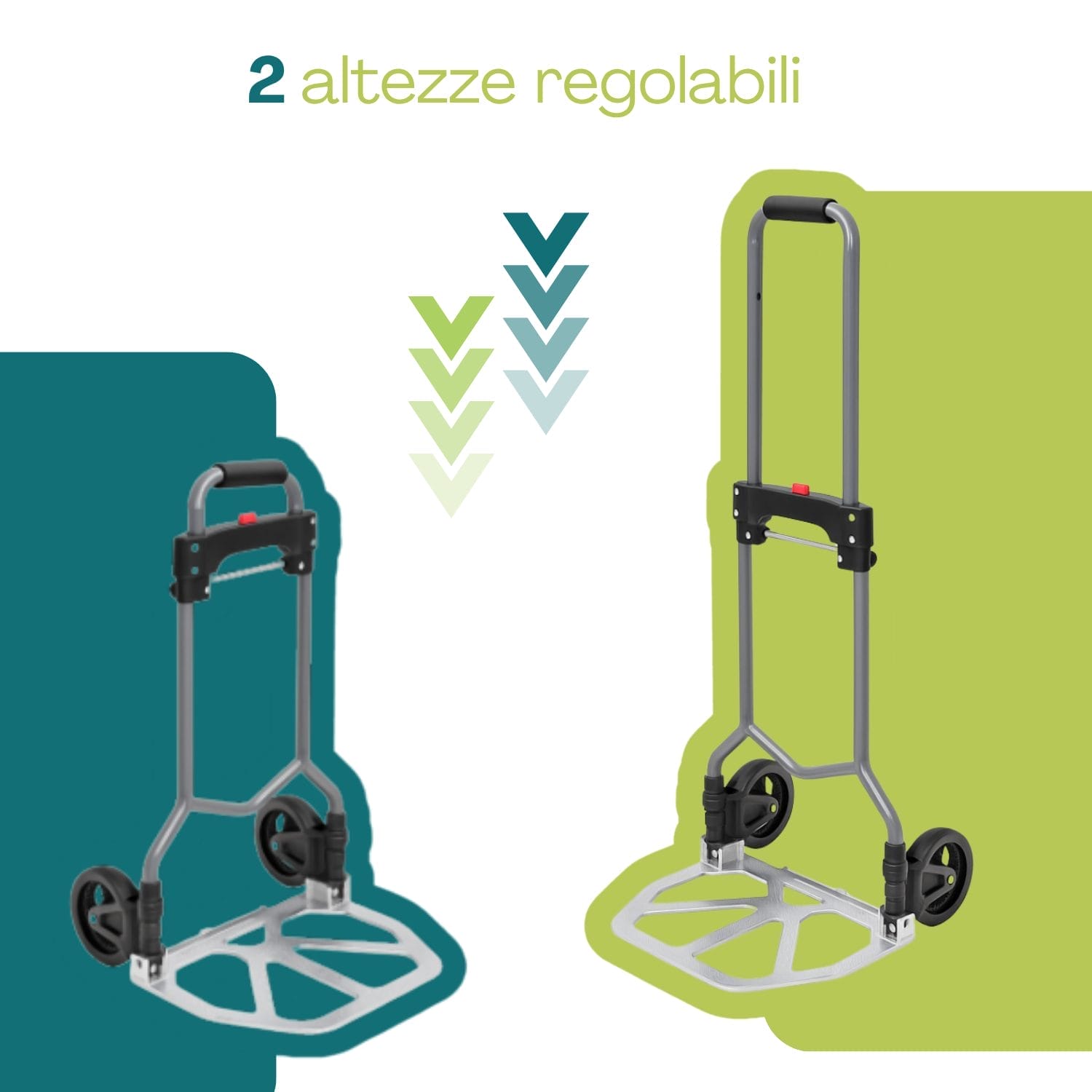 Carrello portapacchi pieghevole con manico regolabile a due altezze