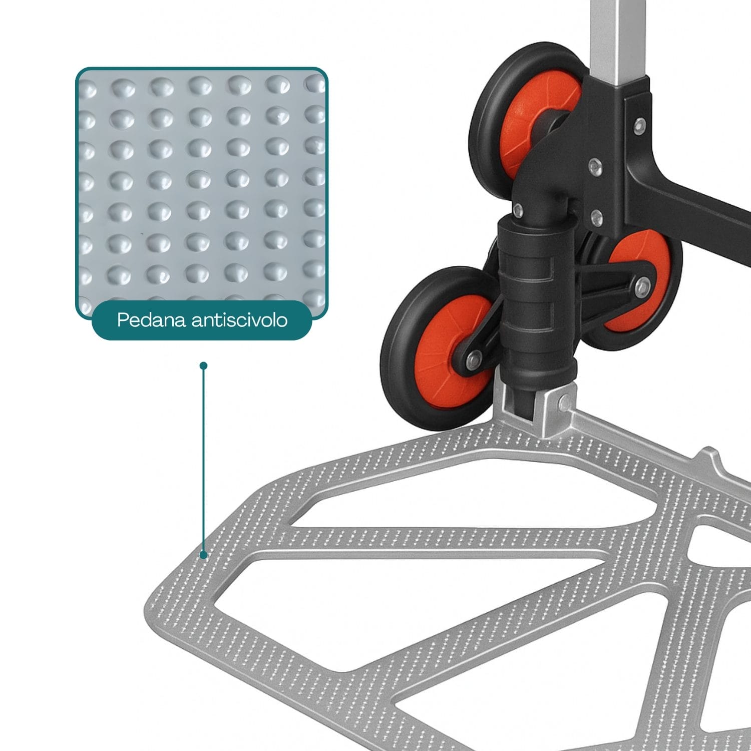 portapacchi a 6 ruote antiscivolo Carrello saliscale con pedana antiscivolo in metallo e ruote robuste