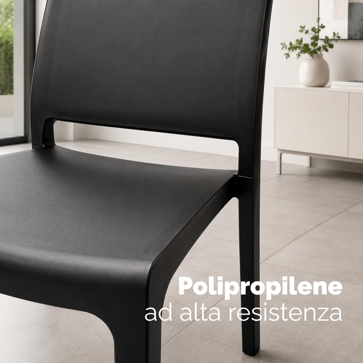 Dettaglio sedia Nizza antracite in polipropilene ad alta resistenza