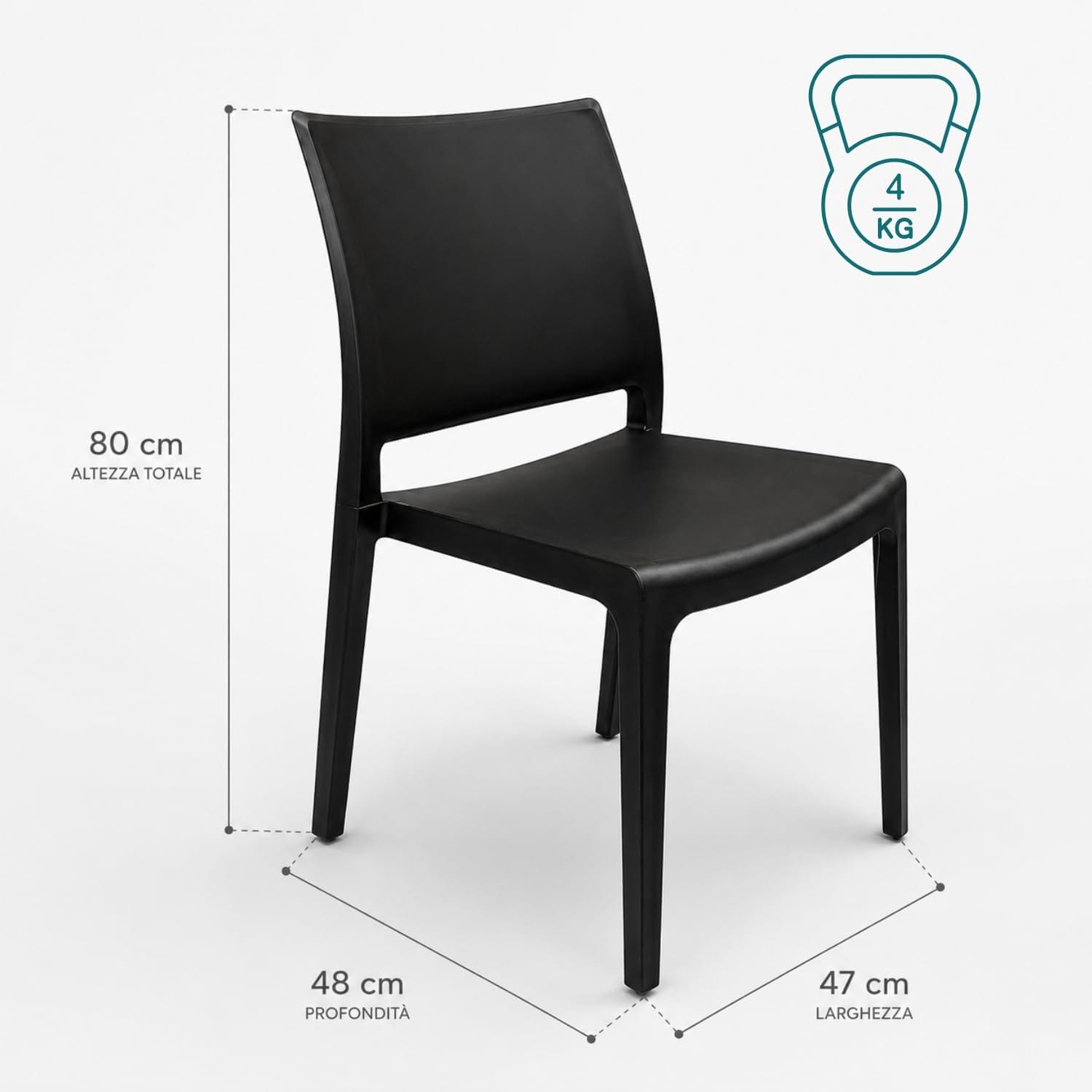 Sedia Nizza antracite impilabile 47x48x80 cm per interno ed esterno