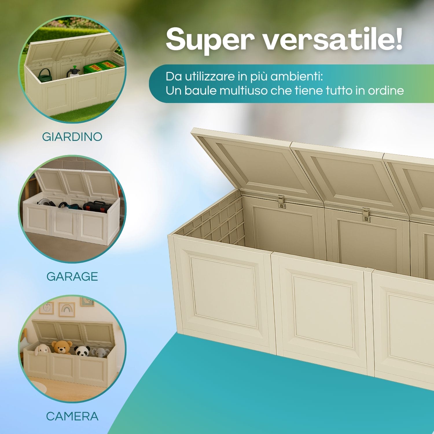 Baule multiuso Paluplus 3 moduli angora per giardino garage e camera