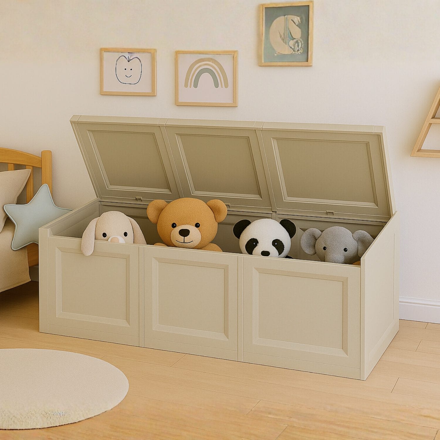 Cassapanca Paluplus angora 3 moduli per cameretta con peluche all’interno