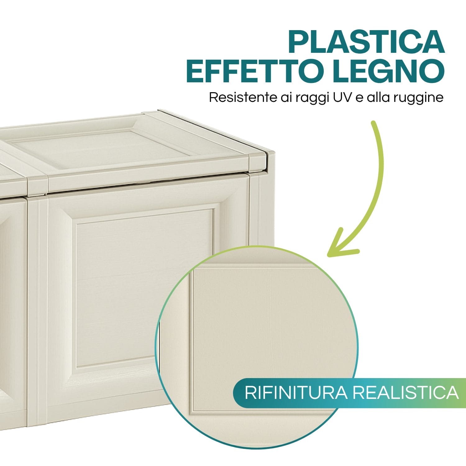 Baule effetto legno angora plastica resistente ai raggi UV e alla ruggine