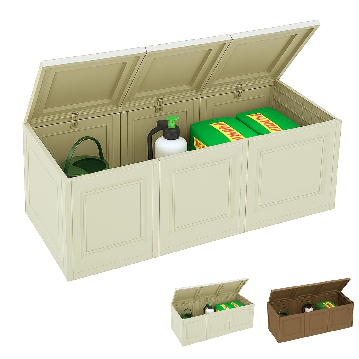 Cassapanca portaoggetti da esterno in plastica effetto legno angora