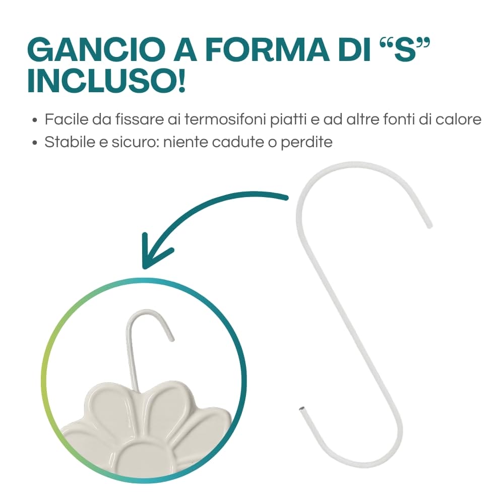 Gancio a S per evaporatore in ceramica a forma di fiore da appendere ai termosifoni