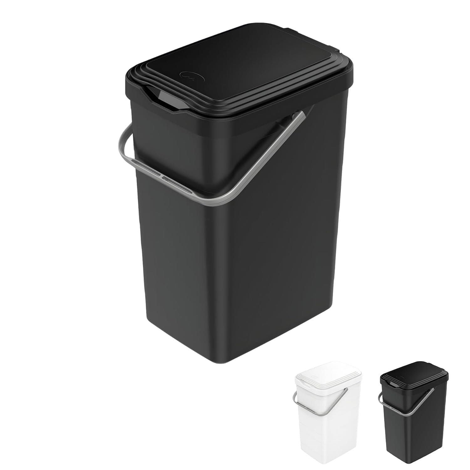 Pattumiera per umido da cucina nero con coperchio antiodori 14 litri