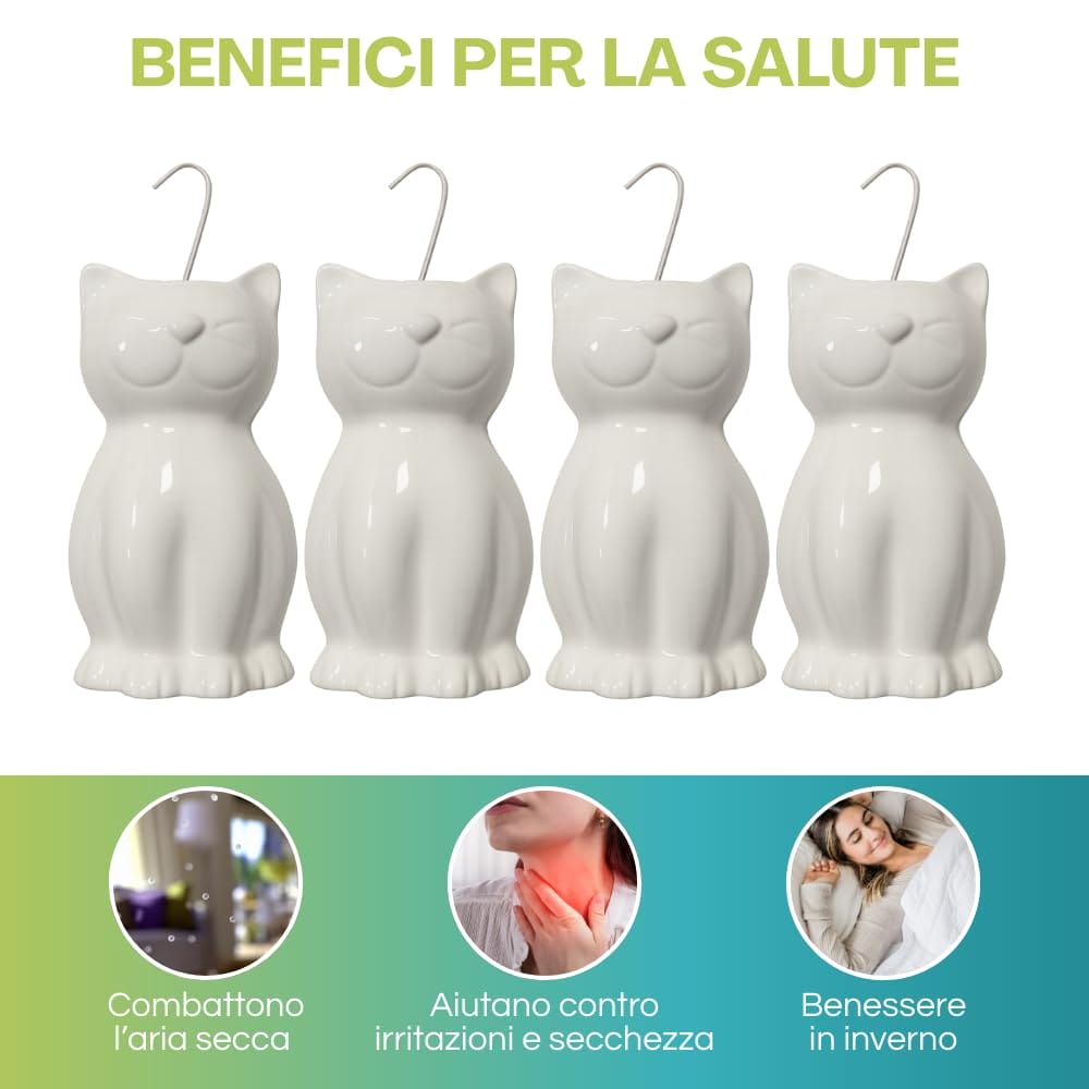 Set evaporatori a forma di gatto per termosifoni, benefici contro aria secca e irritazioni