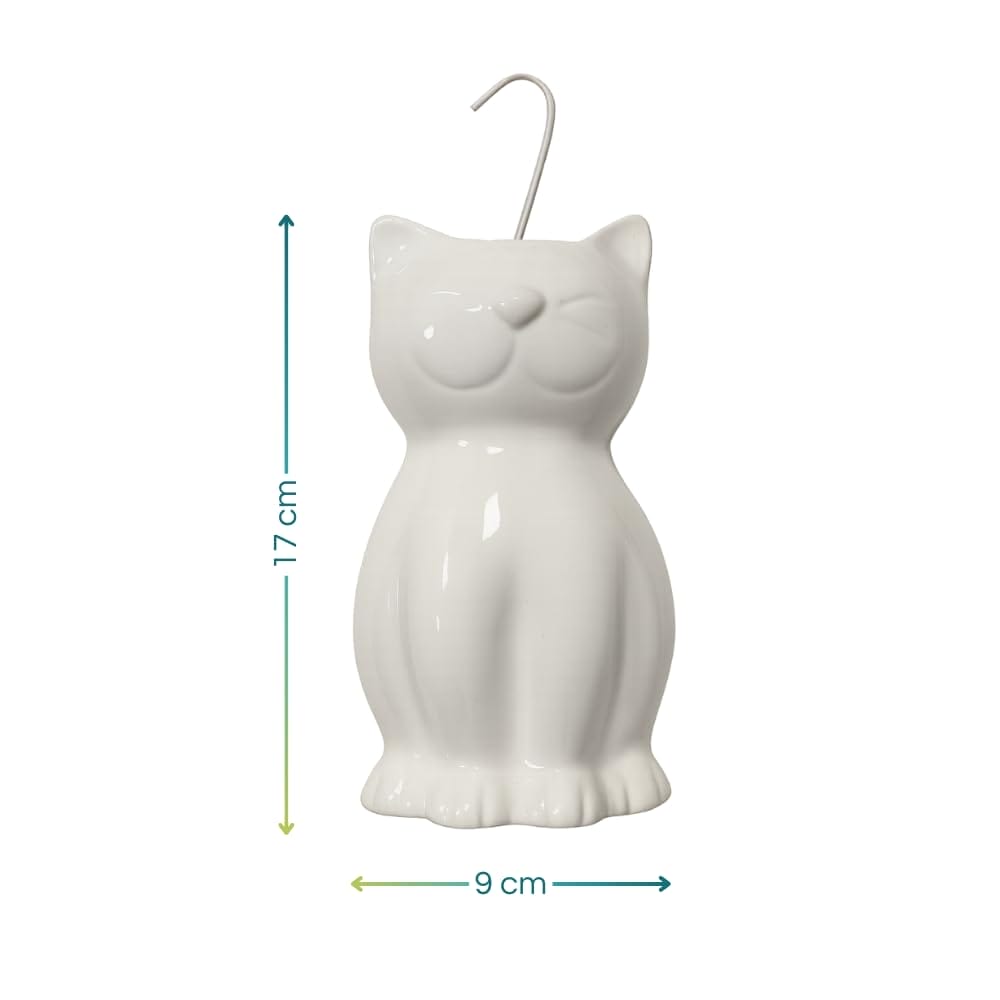 Evaporatore per termosifone a forma di gatto in ceramica bianca con misure 17x9 cm