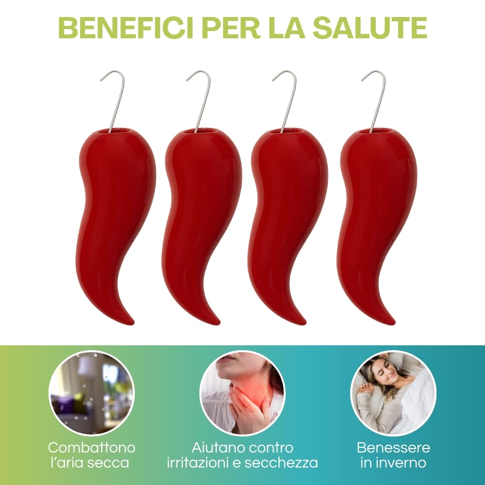 Set evaporatori a forma di peperoncino per termosifoni, benefici contro aria secca e irritazioni