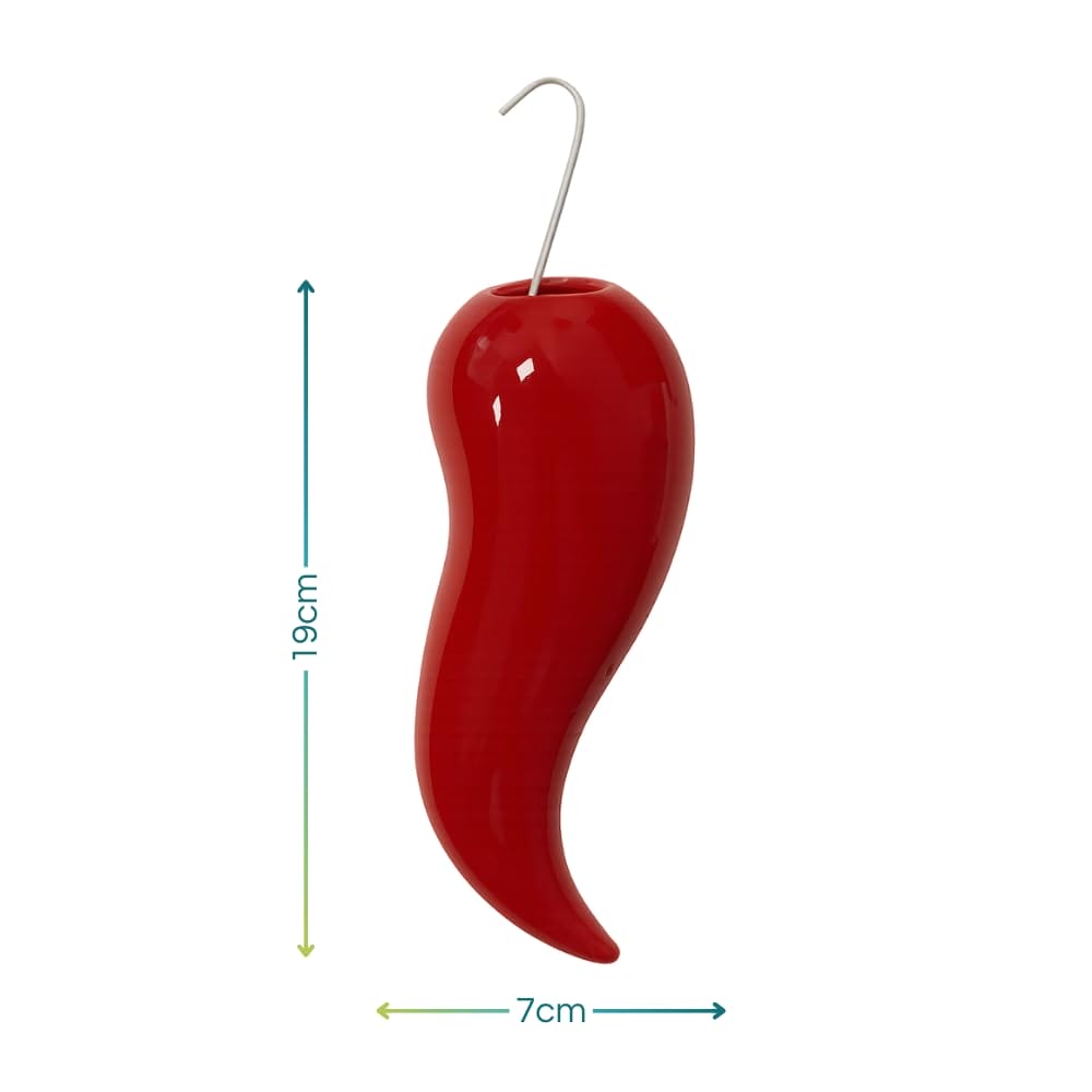 Evaporatore per termosifone a forma di peperoncino in ceramica rossa con misure 19x7 cm