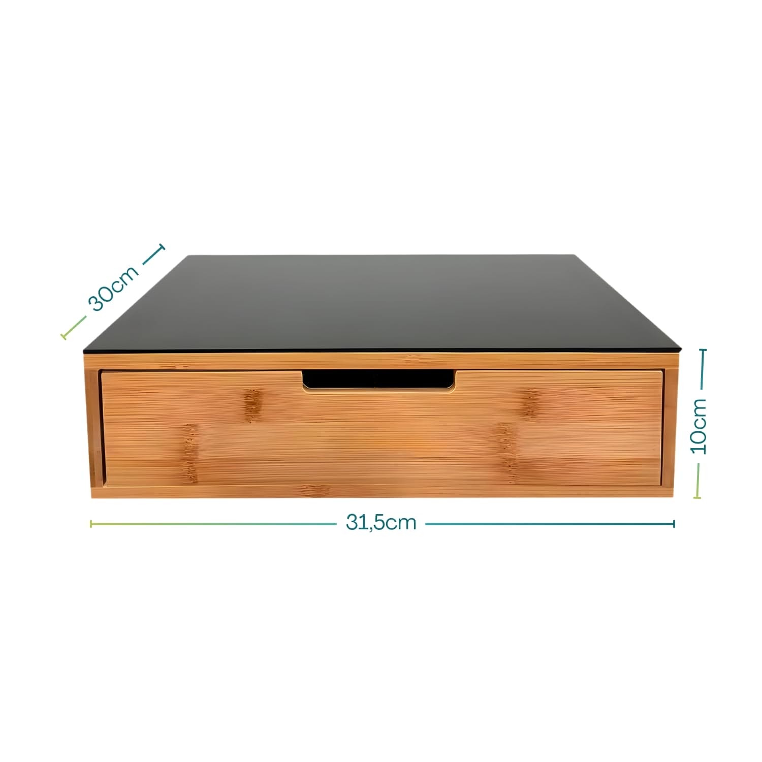 Portacapsule in bamboo 31,5x30x10 cm con top in vetro temperato nero