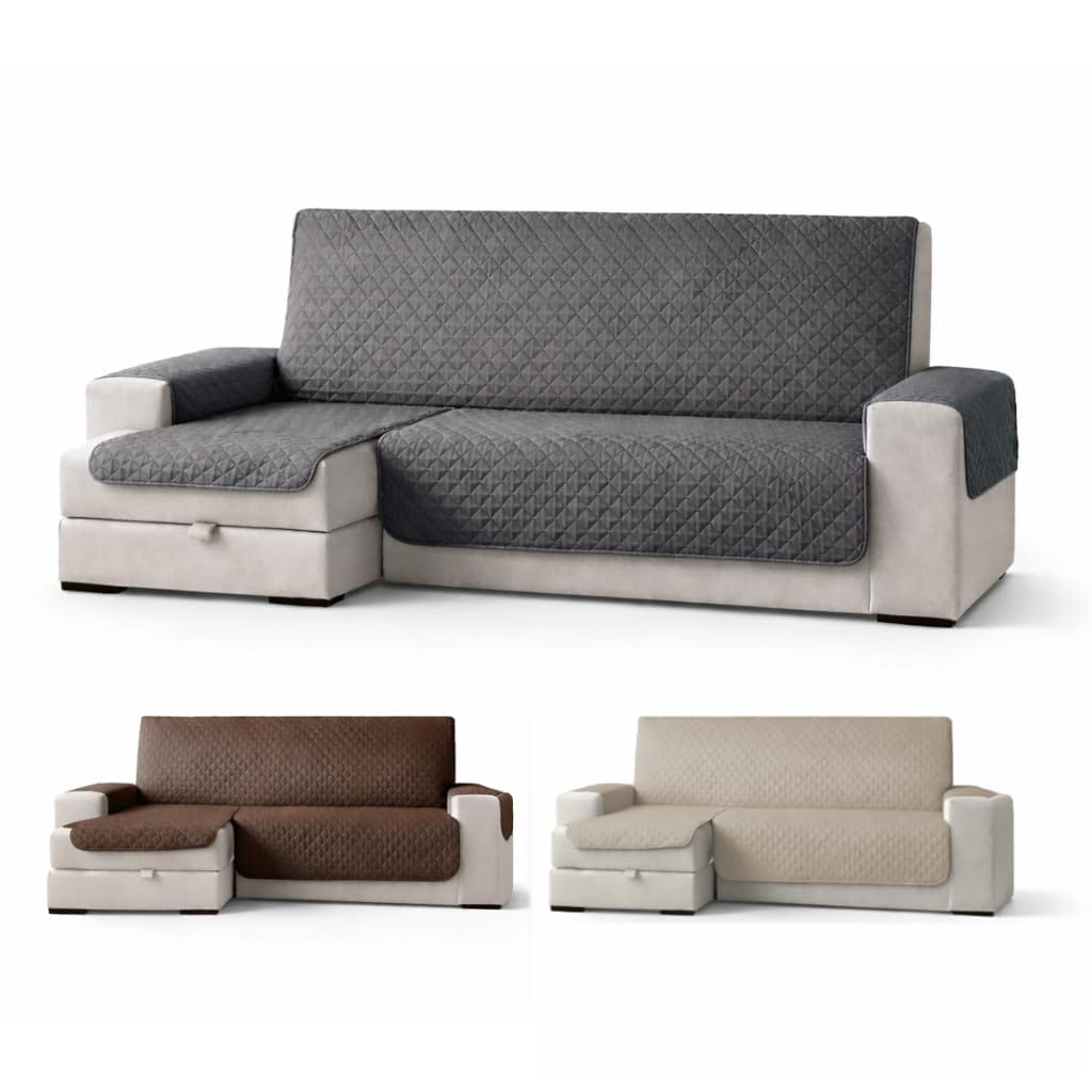 Copridivano trapuntato grigio per divano angolare 3 posti con penisola