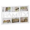 uadro portafoto FAMILY da parete bianco con scritta FAMILY e spazio per 6 foto formato 10x15 cm