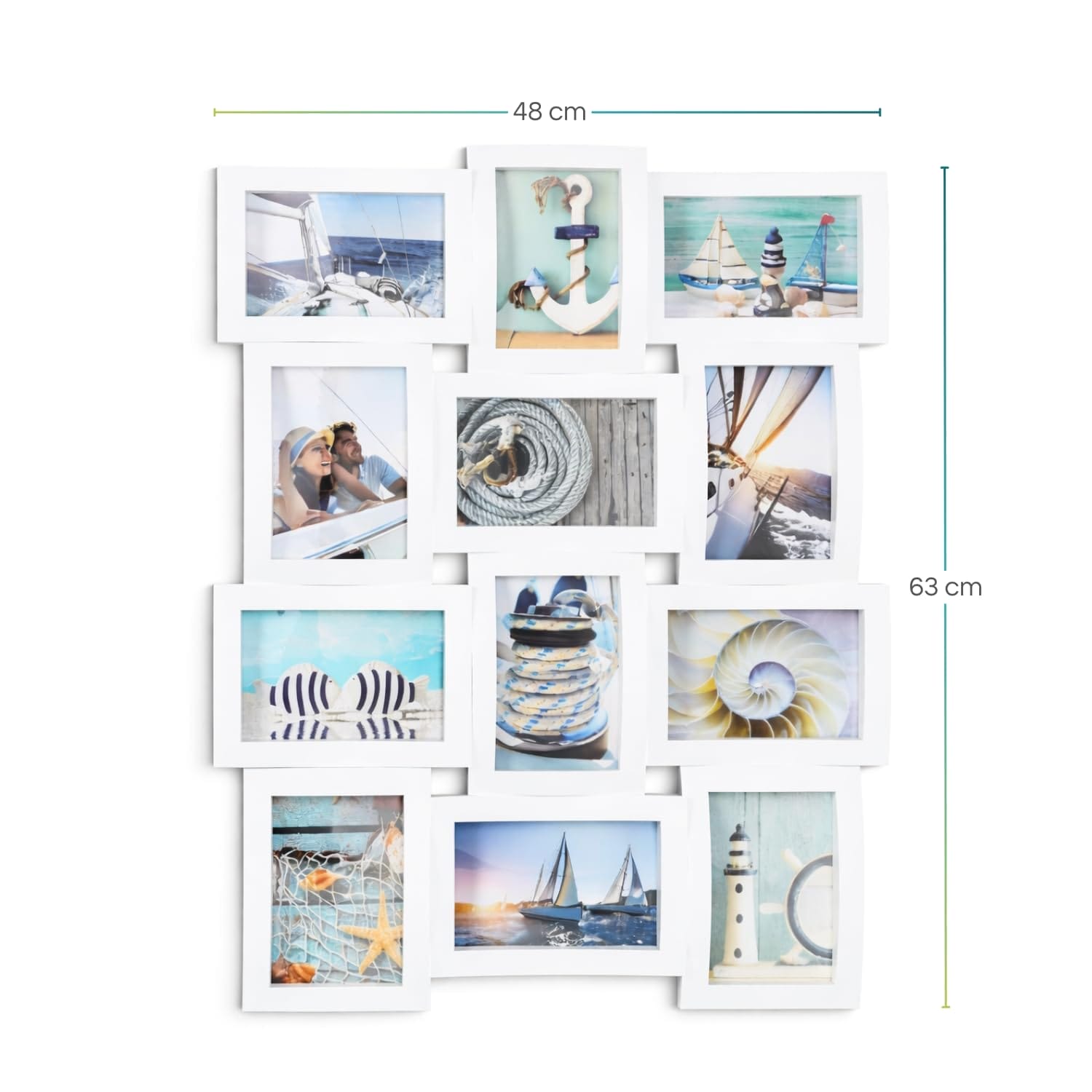 Dimensioni quadro multifoto da parete 48x63 cm per 12 foto formato 10x15 cm