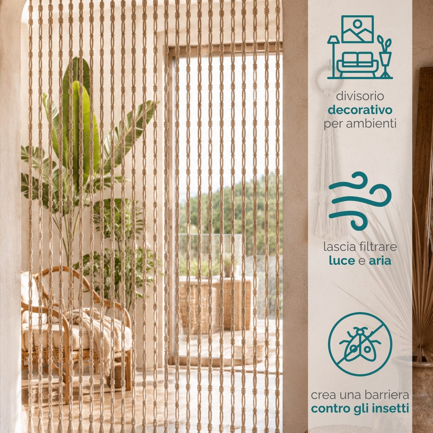 caratteristiche-tenda-effetto-carta Tenda divisoria beige contro mosche e insetti
