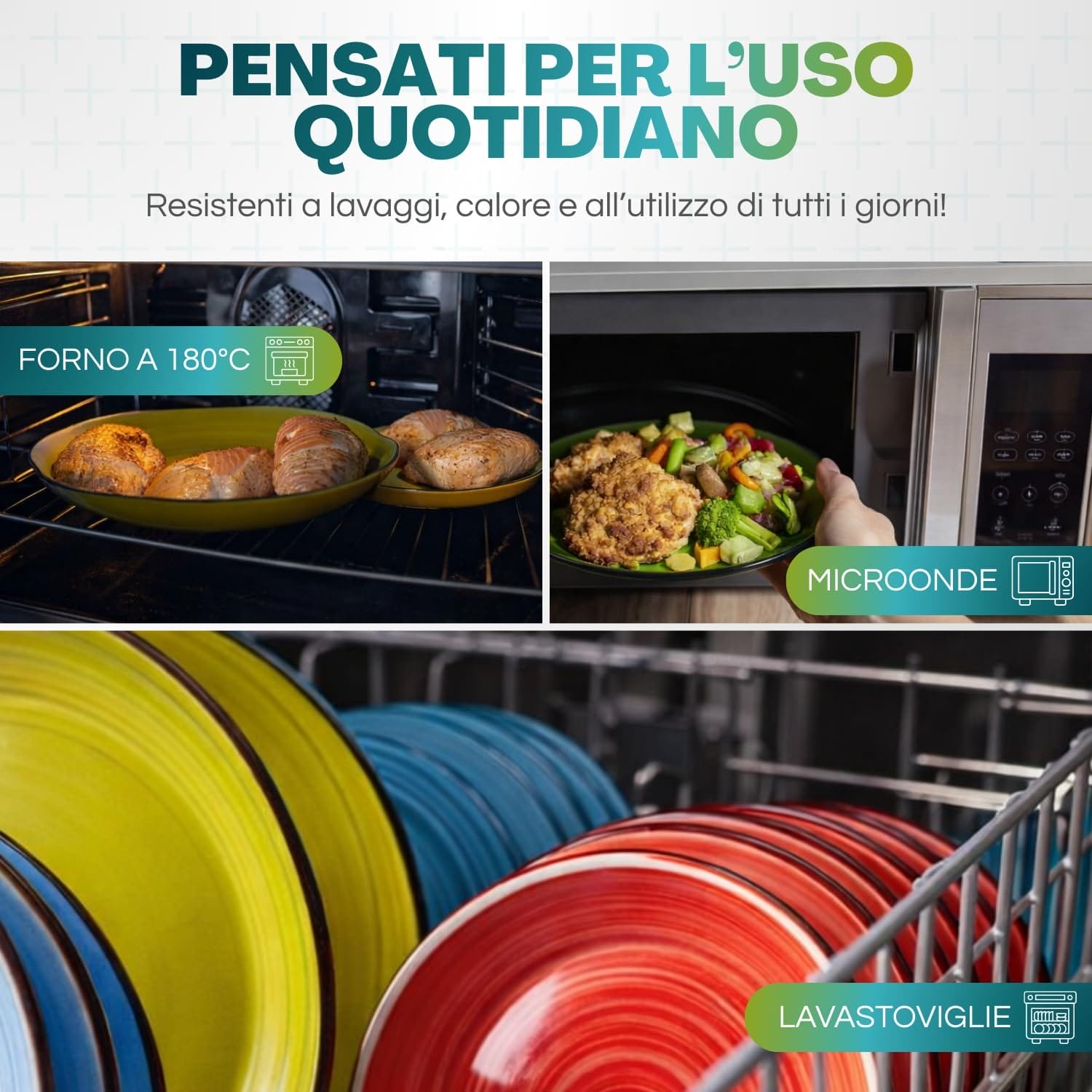 Piatti in ceramica adatti a forno, microonde e lavastoviglie per uso quotidiano