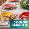 dettagli-colori-assortiti Set piatti in ceramica colorata con piatti piani, fondi e dessert in 6 colori assortiti