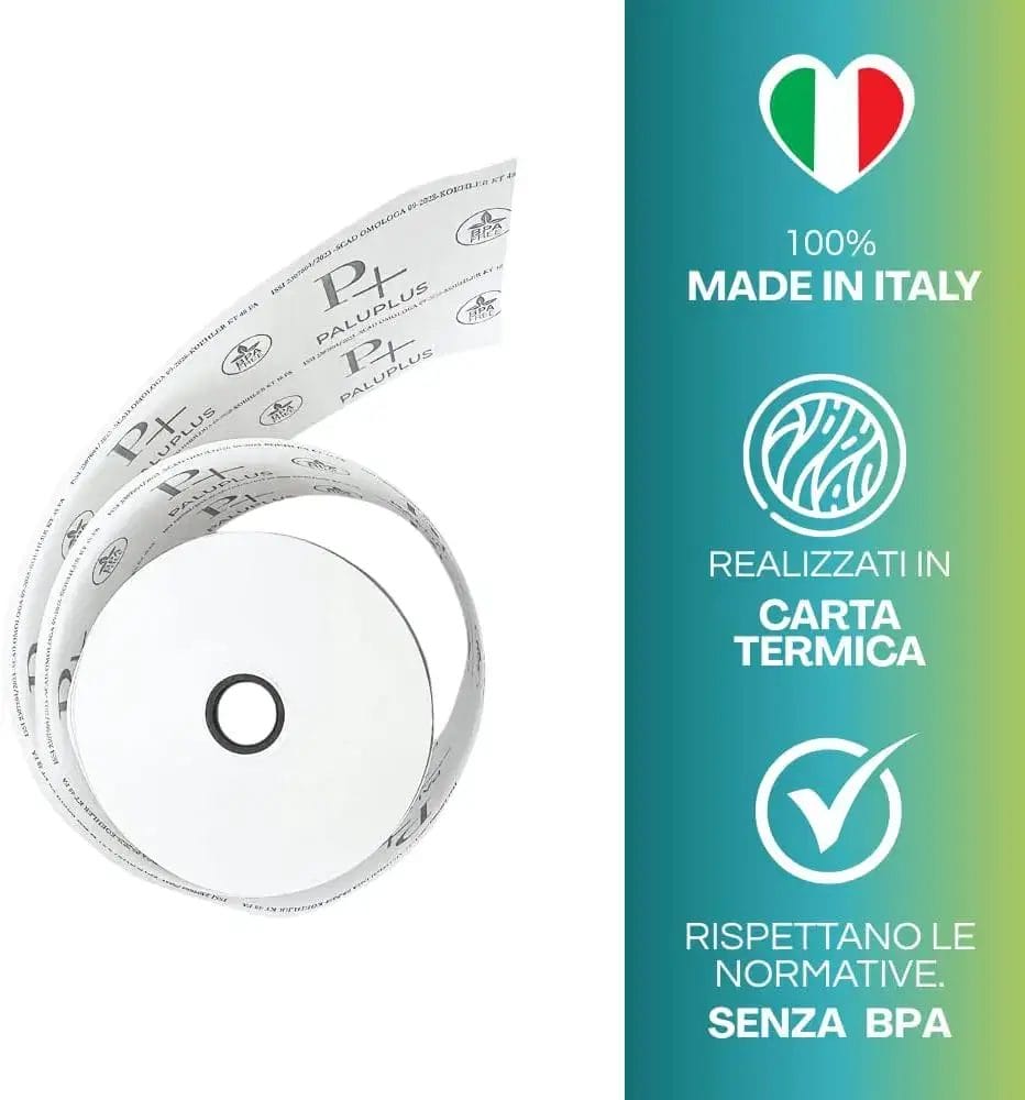 Rotoli cassa termici personalizzati in carta termica italiana senza BPA, compatibili POS e registratori