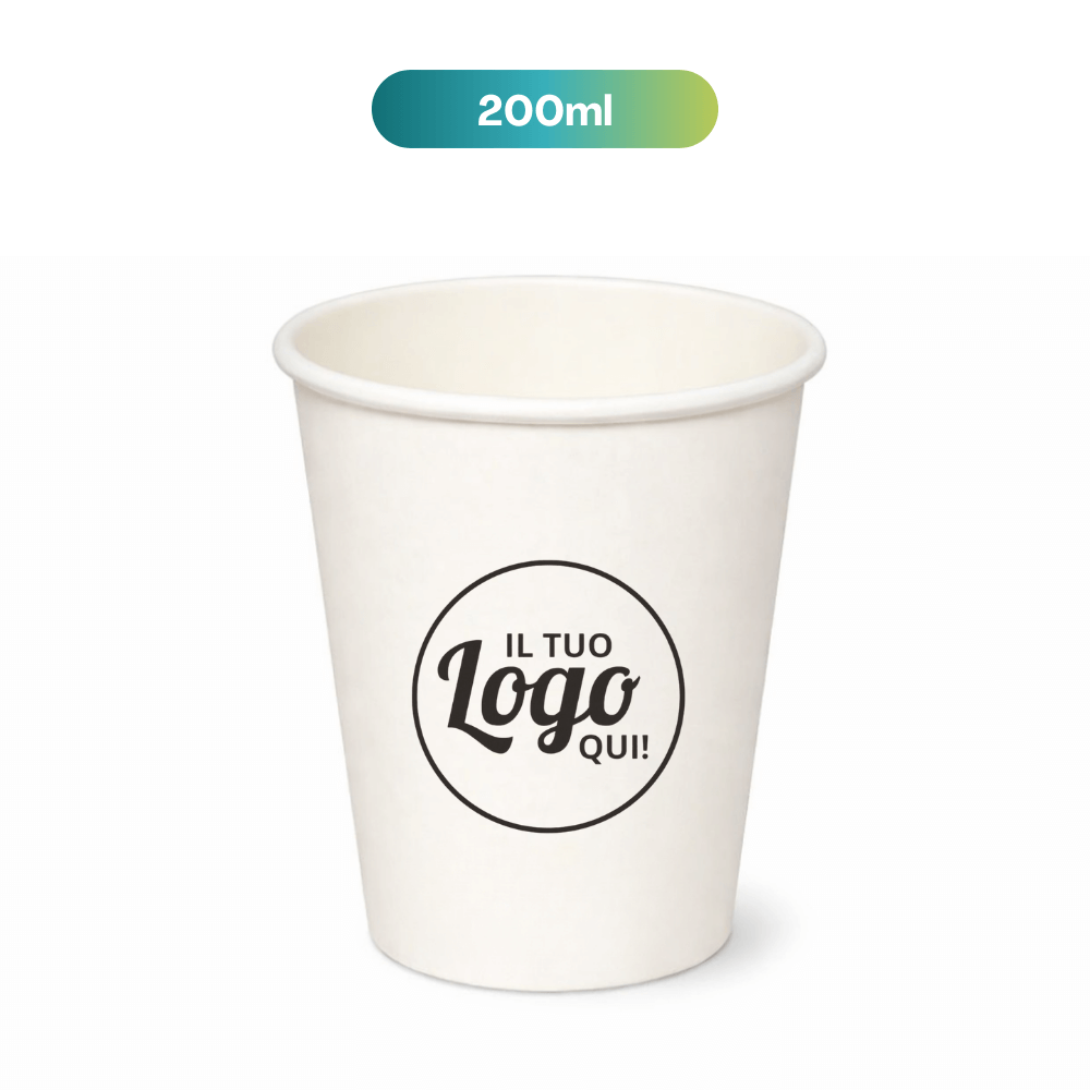 Bicchiere carta 200 ml personalizzato con logo aziendale biodegradabile