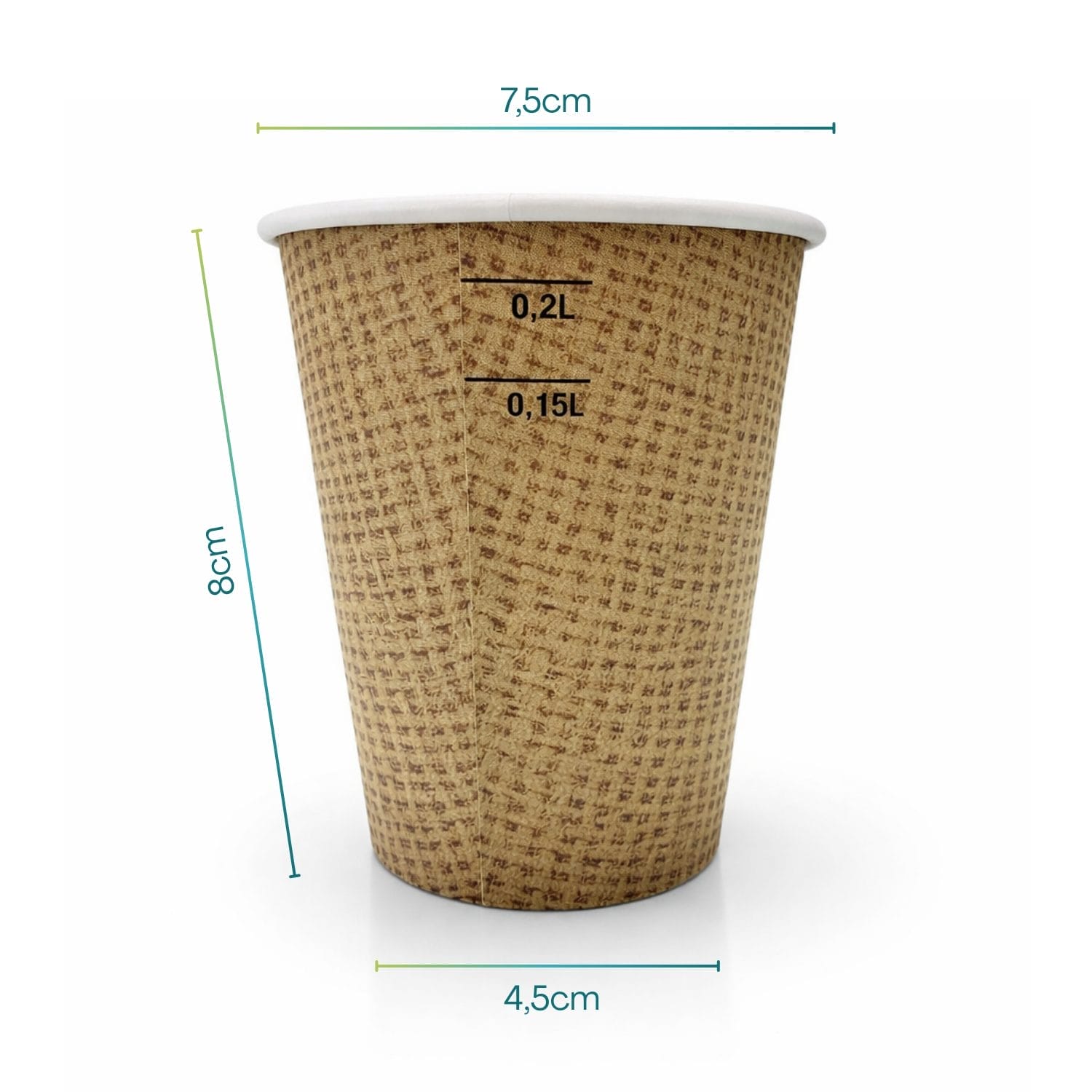 Bicchieri carta Juta 200 ml con tacche 0,15/0,2L per bevande calde