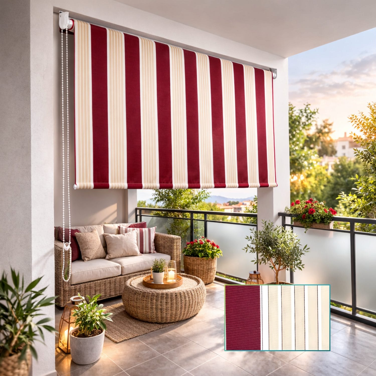 Tenda da sole Sangiorgio 200x300 cm a righe bordeaux con catenella per terrazzo