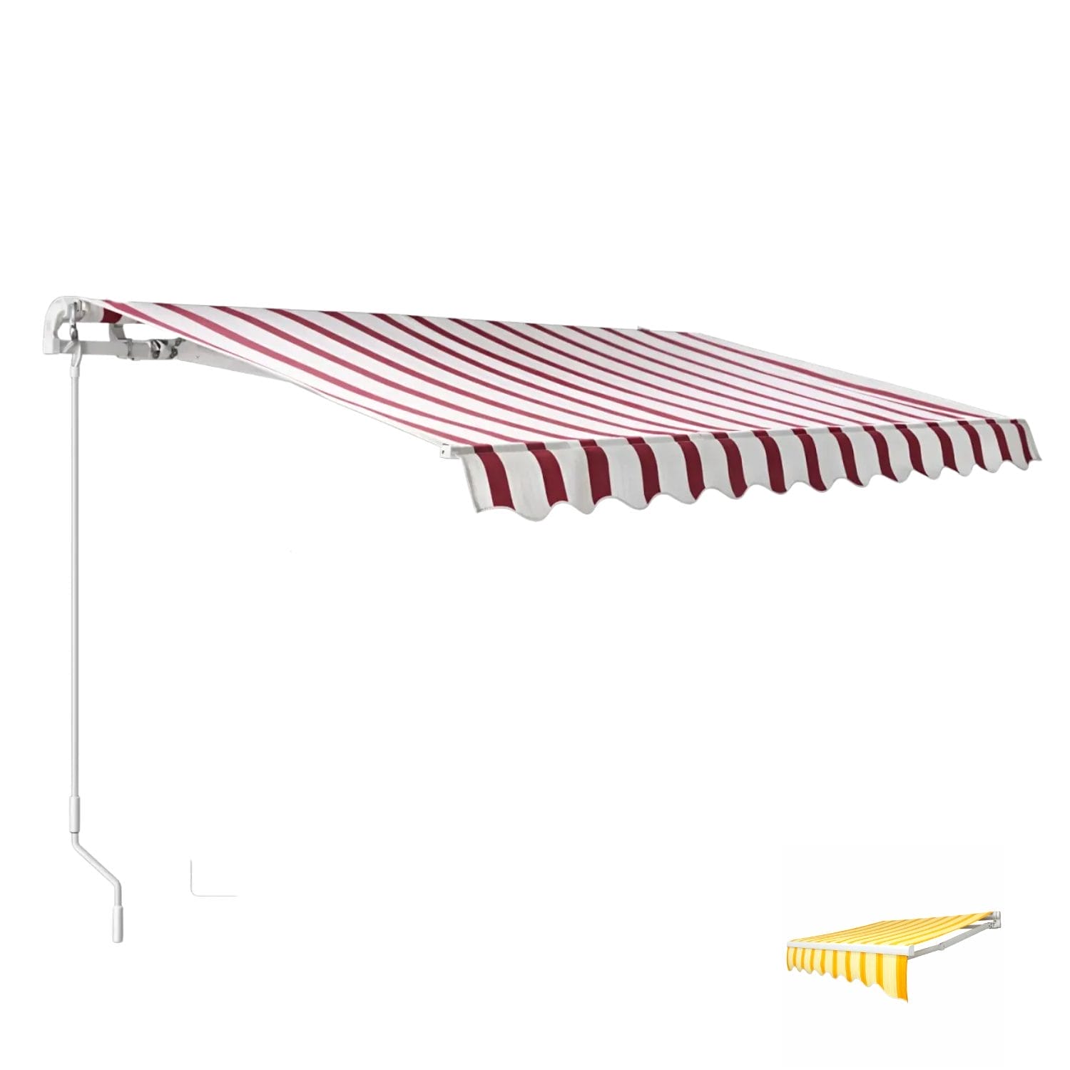 Tenda da sole a barra quadra 300x200 cm a righe bordeaux e bianche con apertura manuale a manovella