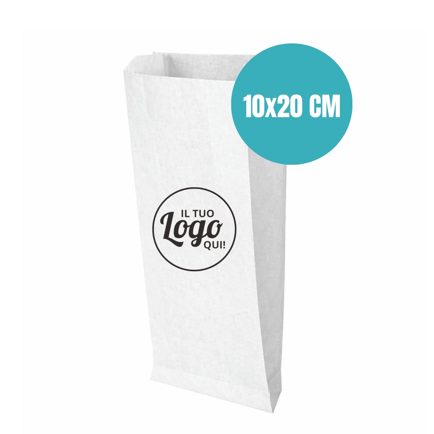 Sacchetti carta kraft bianca 10x20 cm per take away personalizzabili con logo