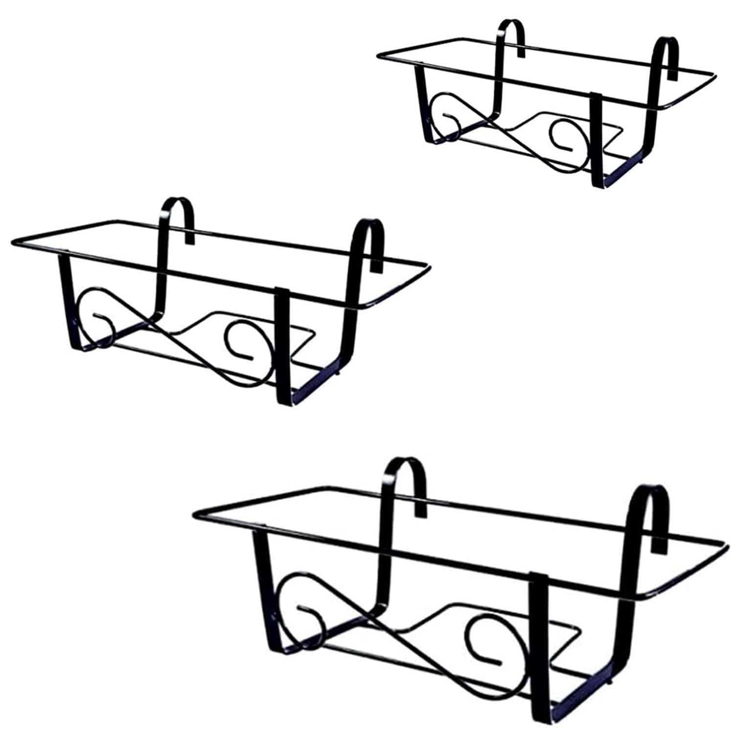 Set 3 balconiere metallo nero 40 50 60 cm portata 15 kg fioriera balcone