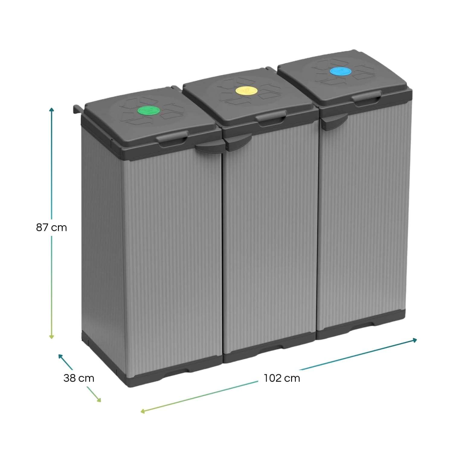 Mobile pattumiera 3 scomparti 102x38x87 cm per raccolta differenziata con coperchio