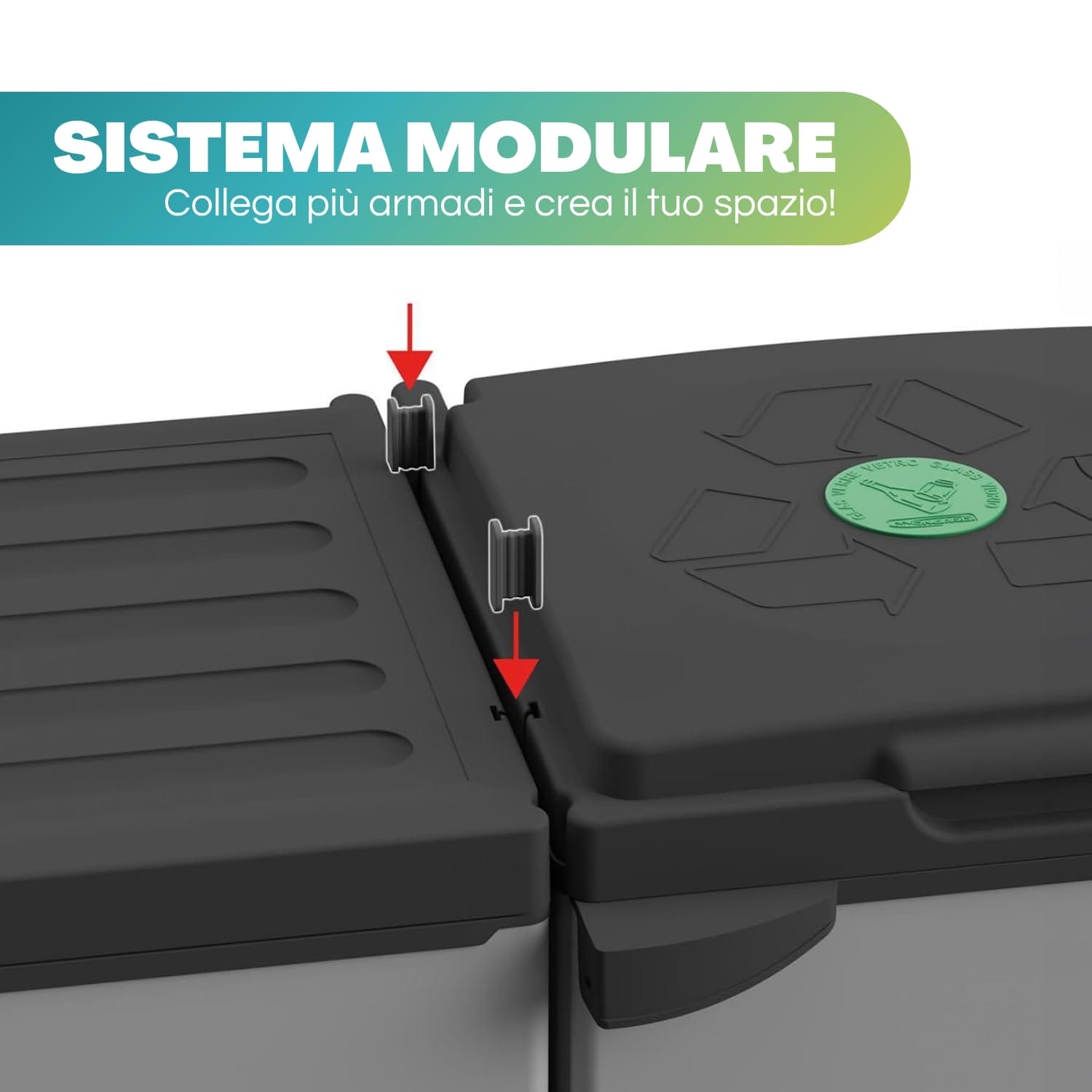 Sistema modulare pattumiera differenziata collegabile con coperchi separati