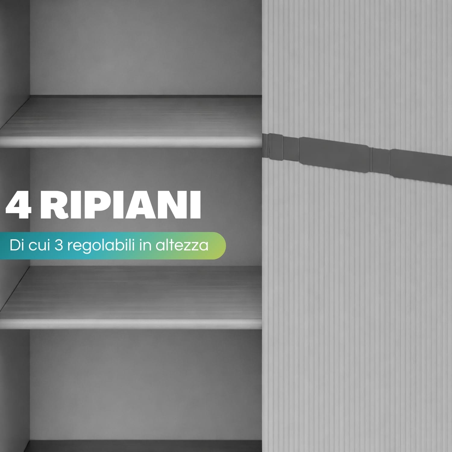 Armadio in plastica alto con 4 ripiani regolabili, mobile contenitore verticale multiuso