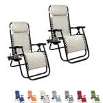 2 Sedie sdraio gravità zero reclinabile in textilene turchese con portabicchiere e supporto telefono