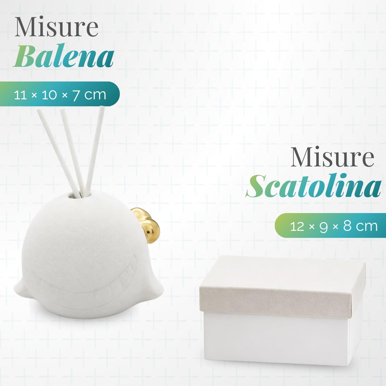 Bomboniera balena in ceramica con profumatore e luce LED con scatola 11x10x7 cm