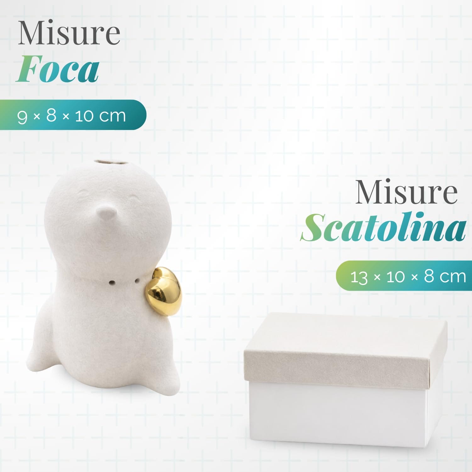 Bomboniera foca in ceramica con profumatore e luce LED con scatola 9x8x10 cm