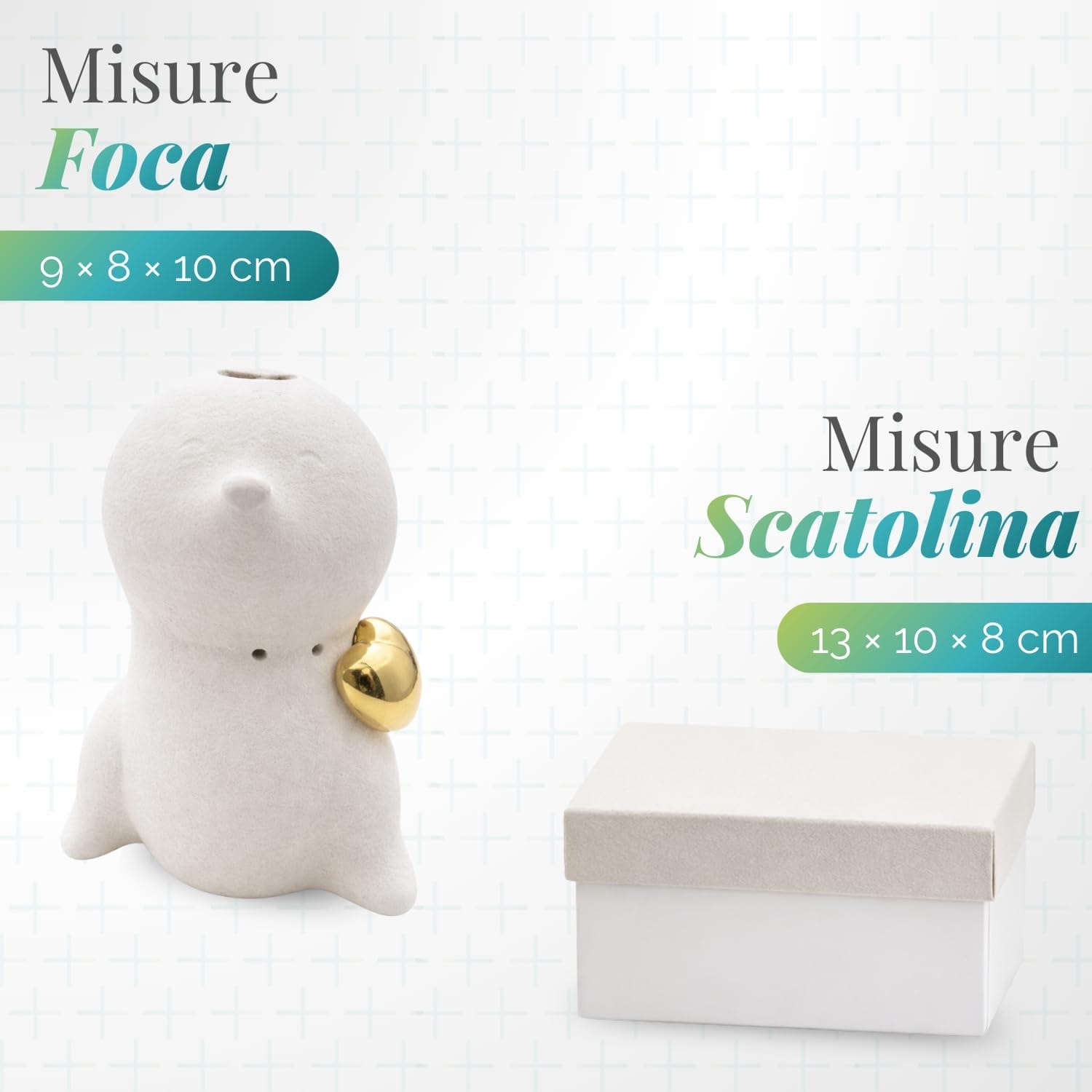 Bomboniera foca in ceramica con profumatore e luce LED con scatola 9x8x10 cm