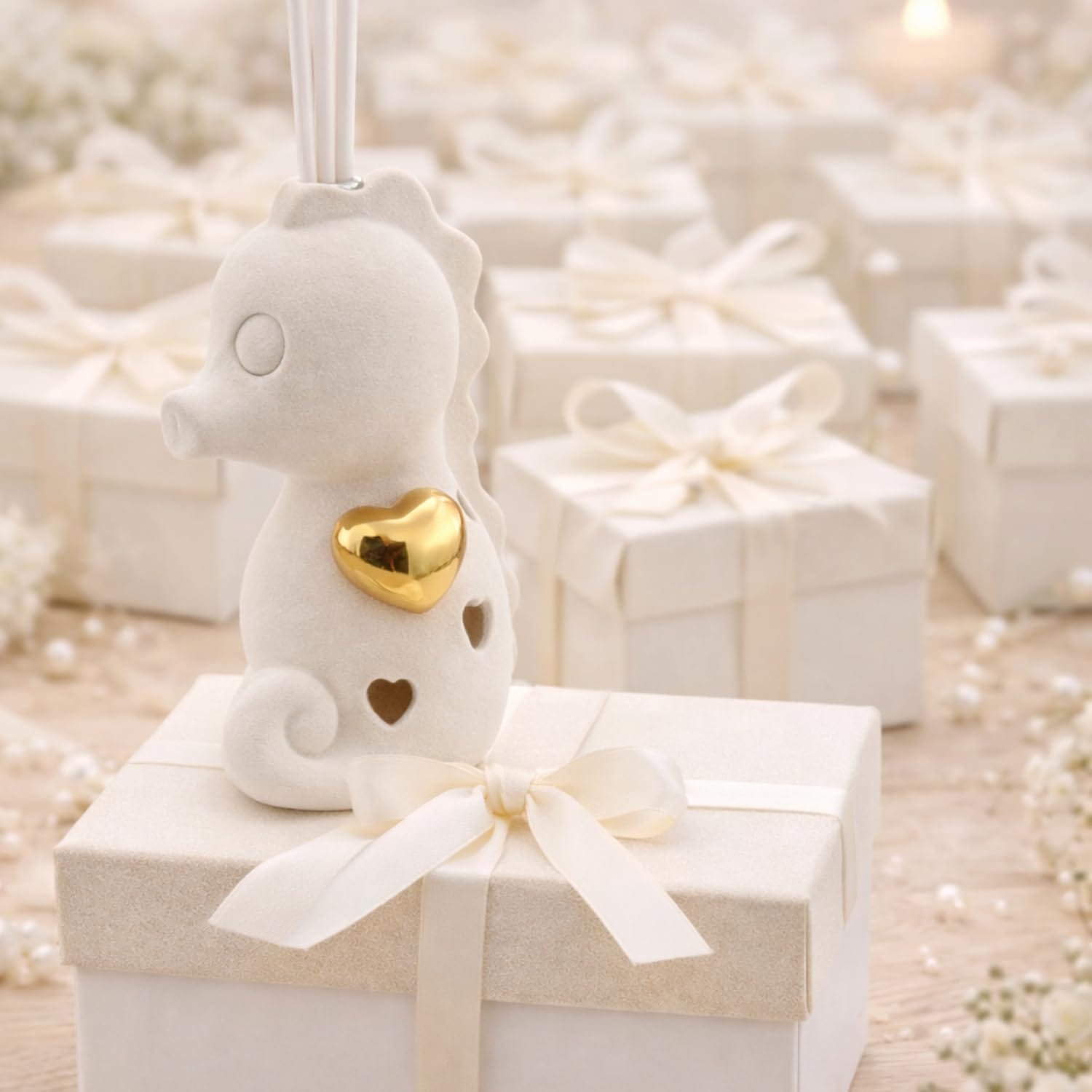 Bomboniera cavalluccio marino elegante per matrimonio con profumatore e LED