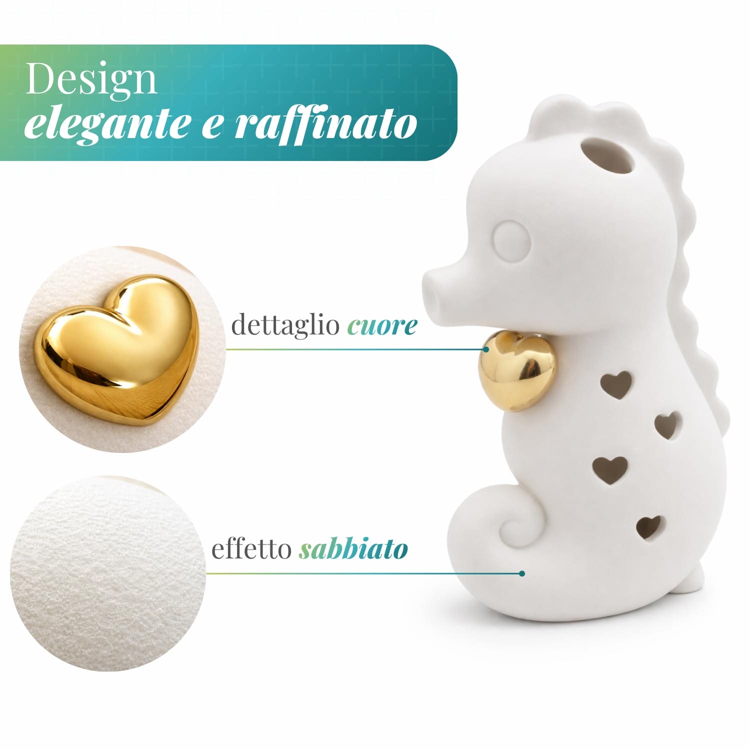 Bomboniera cavalluccio marino con cuore oro e finitura sabbiata, bomboniera elegante