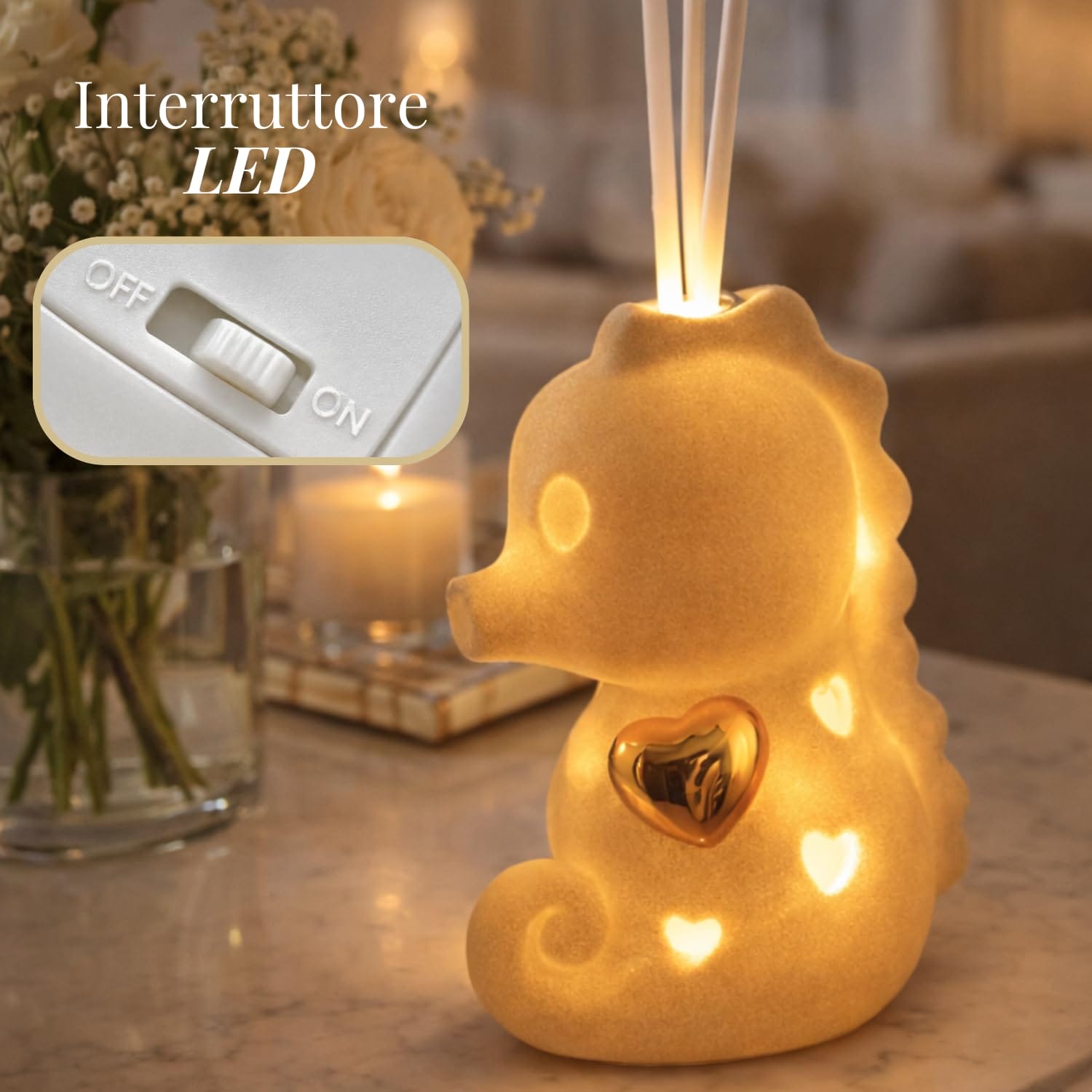 Bomboniera cavalluccio marino con luce LED e profumatore, bomboniere tema mare