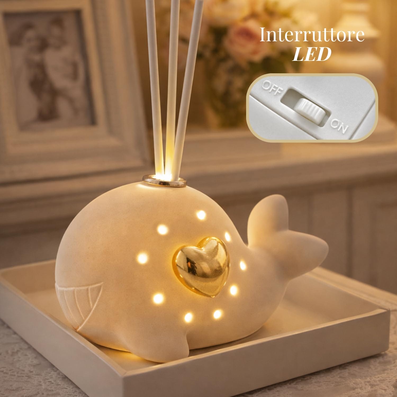 Bomboniera tema mare con luce LED e profumatore, bomboniera ceramica luminosa