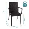 Sedia da giardino antracite effetto rattan con braccioli impilabile dimensioni 81x59x46 cm