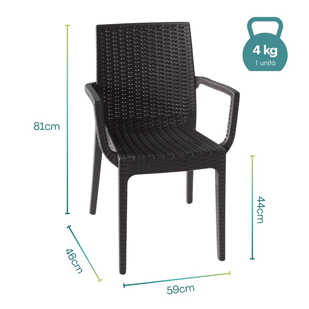 Sedia da giardino antracite effetto rattan con braccioli impilabile dimensioni 81x59x46 cm
