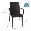 Sedia da giardino antracite effetto rattan con braccioli impilabile dimensioni 81x59x46 cm