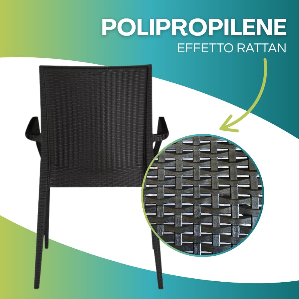 Sedia da esterno effetto rattan in polipropilene antracite resistente e impilabile