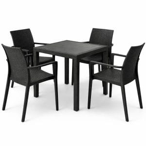 Set tavolo e sedie con braccioli da giardino rattan antracite