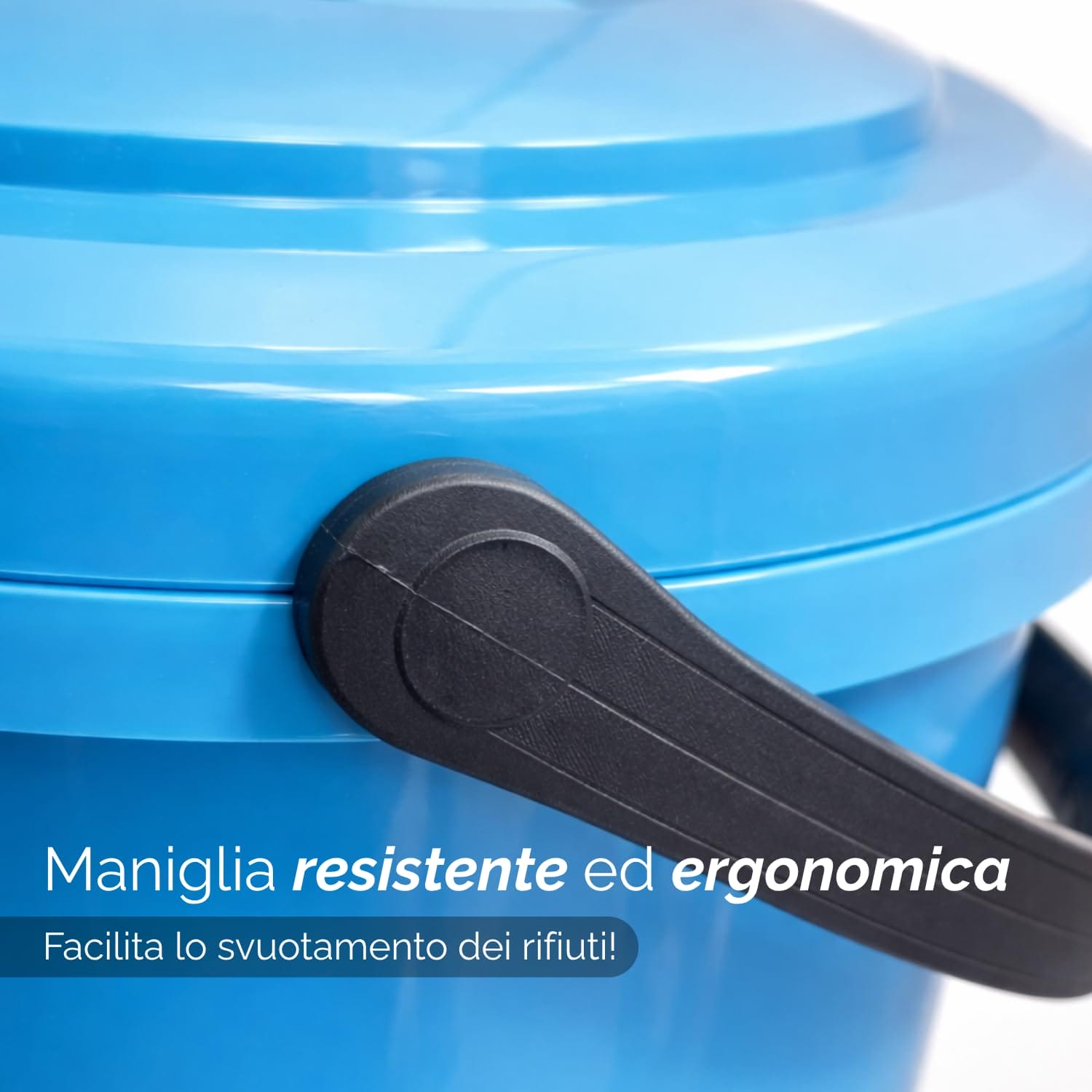 maniglia ergonomica bidoncino pattumiera azzurro resistente 18L