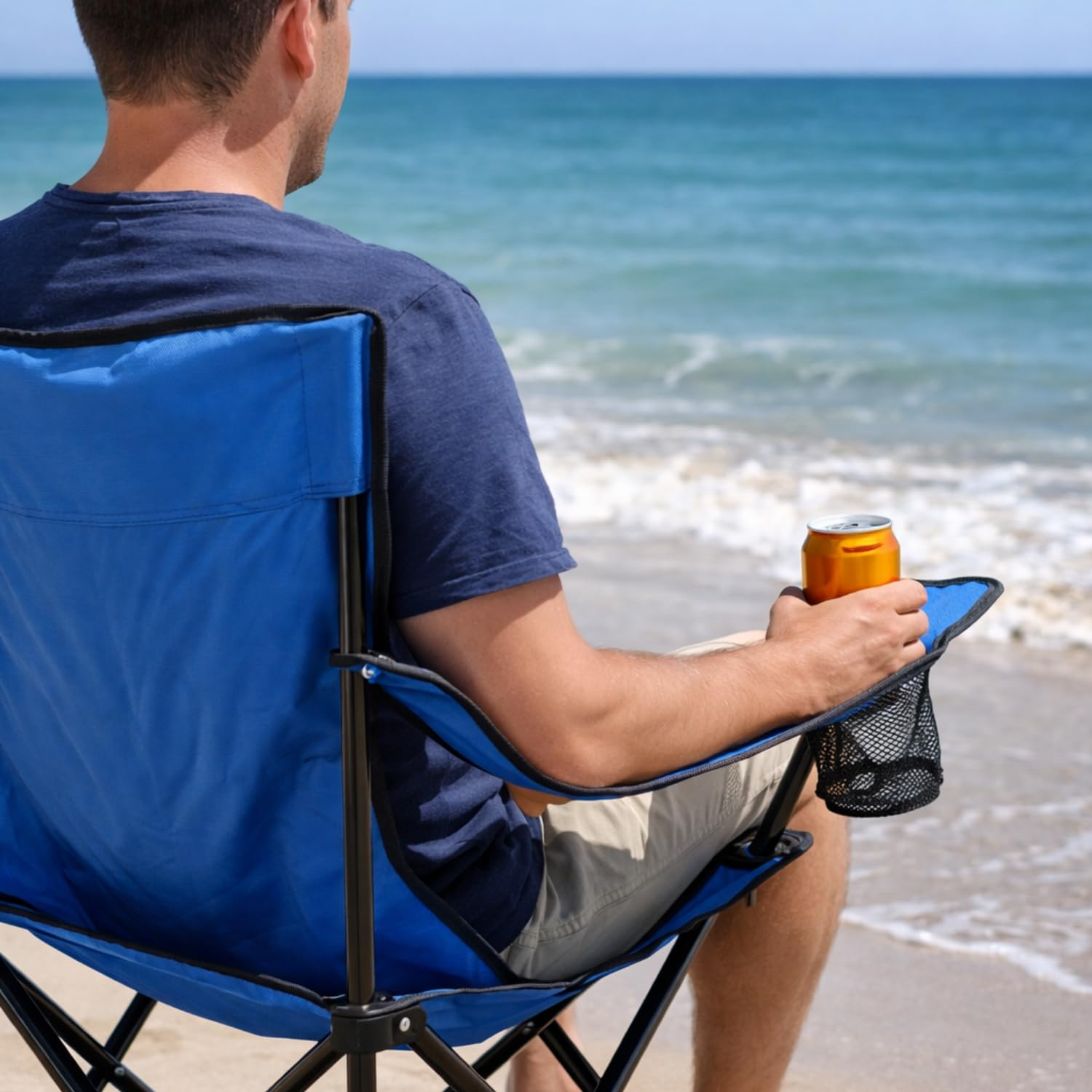 Sedia pieghevole da esterno con portabibite ideale per spiaggia, campeggio e relax outdoor