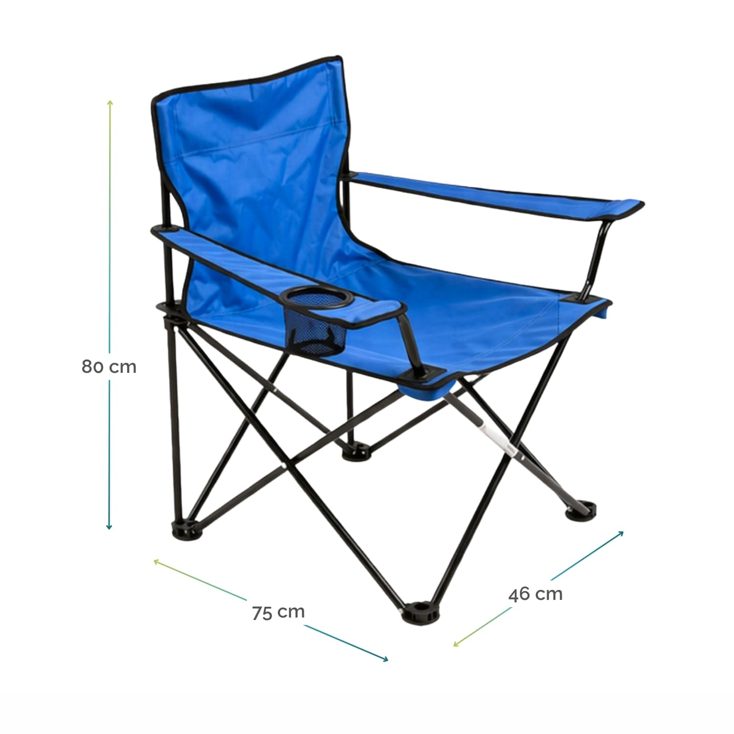 Sedia pieghevole da campeggio 75x46x80 cm con portabicchiere e struttura in metallo resistente
